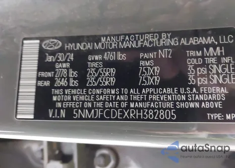 2024 Hyundai Tucson Sel z USA, uszkodzony, nr VIN 5NMJFCDEXRH382805